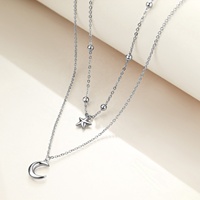 Fine Jewelry Collier pendentif double couche lune et étoile en argent sterling 925