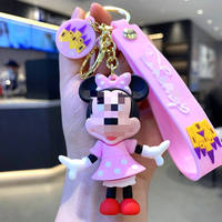 Poupée 3D Mickey Minnie Mouse Porte-clés PVC Dessin Animé Conception Anti-Perdu Cadeau pour Enfants Accessoires de Clé de Voiture Personnalisée