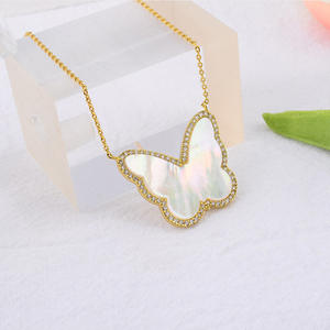 KISVI Natural Shell s925 plata esterlina circón mariposa colgante collar para mujer madre perla joyería - Product Image 2