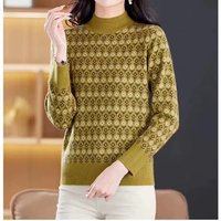 Pull col roulé chaud en viscose jacquard 400g tricoté à la machine pour femme grande taille, style Normcore/Minimaliste, avec logo au dos