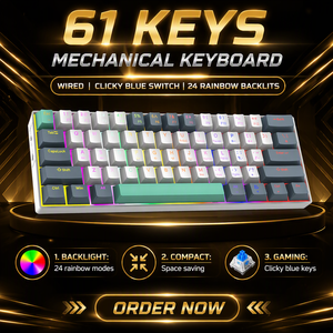 Clavier de jeu mécanique compact 60% <span class=keywords><strong>RK61</strong></span> filaire RGB Mini USB Type-C Interface Anti-Ghosting Switches bleus clic-clac pour PC portable - Product Image 6