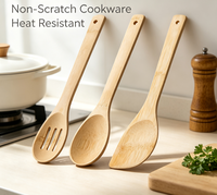 Ensemble d'ustensiles de cuisine en bambou naturel, 3 pièces, cuillère de cuisine, cuillère ajourée, spatule pour wok, outils de cuisine pour poêle antiadhésive