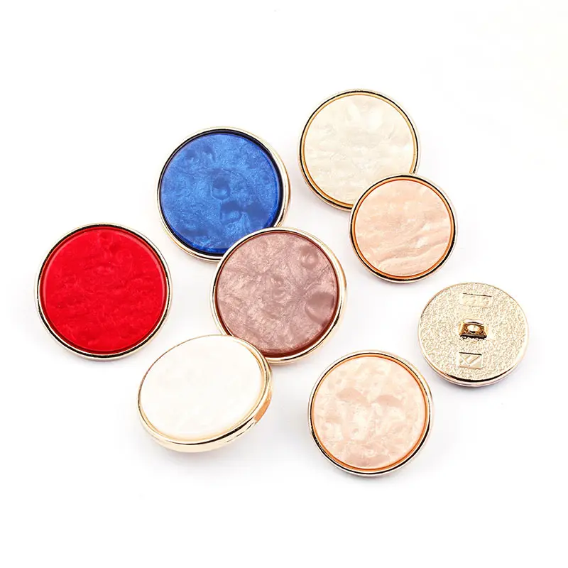 Round Golden Edge Colorful Metal Button Zinc Alloy Resin Shank Button For Coat