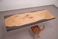 Ensemble de table à manger assemblée en résine époxy + dalle en bois de frêne pour bar à domicile pour le dîner