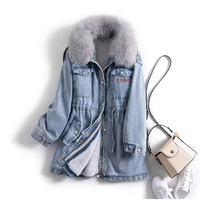 Vestes en jean d'hiver élégantes pour femmes, fabriquées sur mesure, manteau long décontracté pour femmes, manteau d'hiver respirant en coton crocheté, col en fourrure