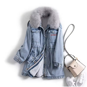 Vestes en jean d'hiver élégantes pour femmes, fabriquées sur mesure, manteau long décontracté pour femmes, manteau d'hiver respirant en coton <span class=keywords><strong>crochet</strong></span>é, col en fourrure - Product Image 2