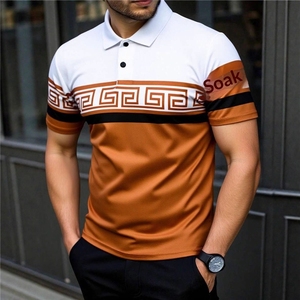 Chemise <span class=keywords><strong>Homme</strong></span> 2026 Nouveau Style Brillant à Manches Longues Géométrique Imprimé Numérique Col V Relevé Coupe Ajustée Style Fin Polyester Bambou - Product Image 2
