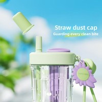 Bouteille d'eau Tritan mignonne de 700 ml avec paille et infuseur à fruits, sans BPA, anti-fuite, couvercle à clapet, sangle portable, écologique, pour usage extérieur