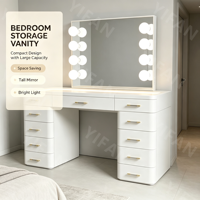 Coiffeuse moderne de luxe avec éclairage coloré, 13 tiroirs, blanc et noir, miroir réglable, pour chambre à coucher - Nouveauté 2026