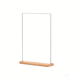 حامل لافتات أكريليك شفاف على شكل حرف T، حامل عرض قائمة طعام للطاولة مع قاعدة خشبية للأعراس - Product Image 5