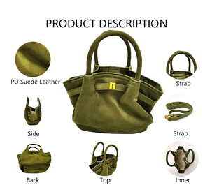 3227流行のカスタムトートバッグスエードブラウンPUレザートートバッグレディースハンドバッグ女性用ショルダーバッグソフト - Product Image 2