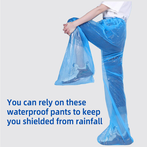 Descartável PE plástico chuva calças com pé-capa impermeável chuva engrenagem para acampamento ao ar livre - Product Image 4