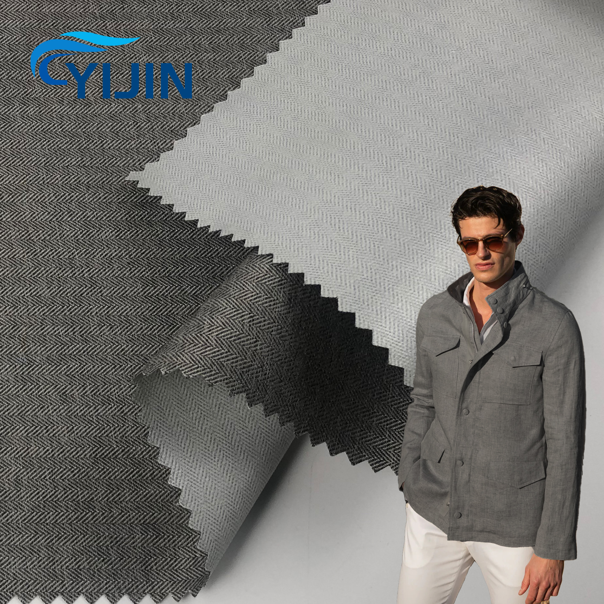 Windproof Stain Resistance Herringbone Polyester Peach Skin Fabric Laminated with Milky TPU Coating for Men Casual Jacket