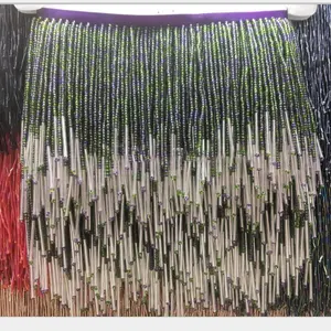 Green and Clear All Glass 5.75 Inch Long Beaded Fringe Trim for Costume, Craft or Home Decor