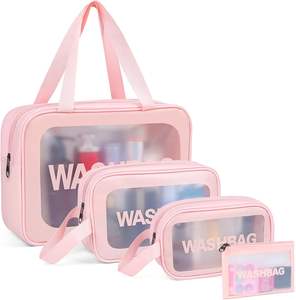 Wholesale Washbag Transparent Vinyl <b>Waterproof</b> Make up Pouch Zipper Cosmetic <b>Bag</b> Clear TPU Toiletry <b>Bag</b> With Handle - Product Image 1