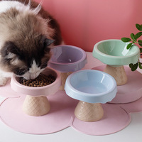 Gamelle en céramique pour chat, design incliné surélevé, anti-déversement, couleur unie, pour nourriture et eau, avec support de cou