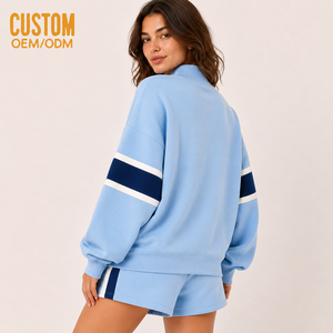 Ensemble de sweat-shirts personnalisés pour femmes, imprimés, à blocs de couleur et rayures, à capuche, coupe classique, respirant, en polyester/coton, longueur genou, avec rayures latérales - Product Image 5