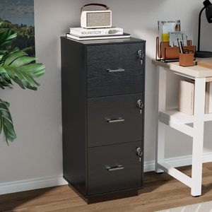 Meuble de classement moderne en bois à 3 tiroirs avec serrure, pour <span class=keywords><strong>dossiers</strong></span> format Lettre, avec onglets, base roulante pour bureau, organisation de fichiers mobile pour la maison et le bureau - Product Image 6