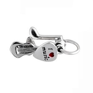 Pendentif Breloque 'J'aime la <span class=keywords><strong>Musique</strong></span>' <span class=keywords><strong>Violon</strong></span> Note de <span class=keywords><strong>Musique</strong></span> Médiator de Guitare 3-en-1 en Alliage de Zinc Plaqué Argent pour Bracelet Collier Perle DIY Thème Musical - Product Image 3