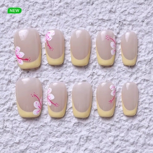 10 <span class=keywords><strong>Uñas</strong></span> Postizas Acrílicas Francesas <span class=keywords><strong>Pintadas</strong></span> a Mano <span class=keywords><strong>con</strong></span> Diseño Floral, <span class=keywords><strong>Uñas</strong></span> Artificiales Reutilizables <span class=keywords><strong>con</strong></span> Adhesivo, Paquete Personalizado - Product Image 3