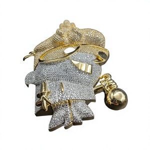 Pendentif de dessin animé avec strass, incrustation de moissanite en argent 925, breloque en alliage de zinc, style hip-hop, cadeau unisexe - Product Image 1