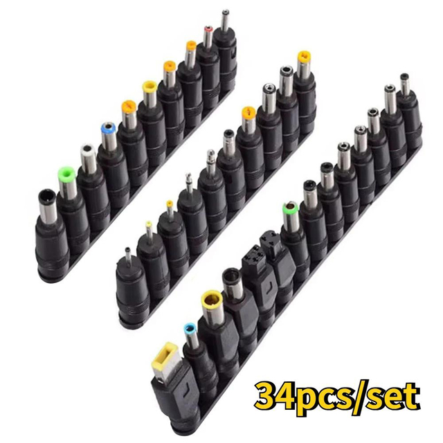 8/34pcs Universal 5.5mmx2.1mm DC AC Power Adapter Tips Connector Kit for Notebook Laptop Charger Power Adapter Tips Jack Set