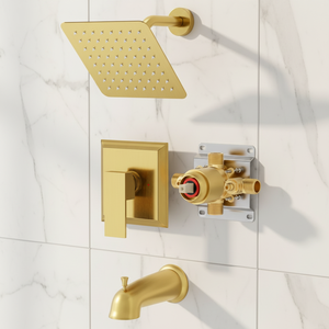 Ensemble de robinetterie de douche avec bec de <span class=keywords><strong>baignoire</strong></span>, pommeau de douche pluie de 8 pouces et robinet de <span class=keywords><strong>baignoire</strong></span>, <span class=keywords><strong>kit</strong></span> de douche et <span class=keywords><strong>baignoire</strong></span> doré brossé pour salle de bain - Product Image 1