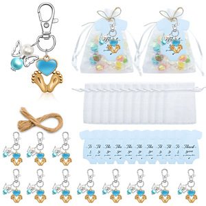 DAMAI Baby Shower Favors Key Chains Gold Baby Feet Heart Charm <b>Keyring</b> Organza Bags Gender Reveal Party Gifts For Guest - Product Image 2