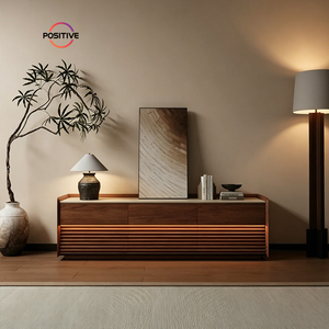<strong>Vintage</strong> Mid Century Walnut Solid Wood <strong>TV</strong> <strong>Stand</strong> With LED Lights Marble Living Room Floor Standing Audio Cabinet Nordic Furniture - Product Image 2