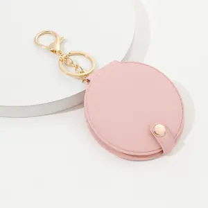 Hot Portable Candy Color Mini PU Leather Pocket Makeup Mirror Key Chain Cosmetic Compact Mirrors Double Dual Sides Girl
