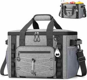 Sac isotherme souple 30/40 canettes, glacière pliable isolée, grande capacité, étanche, portable pour le camping, les voyages et la plage - Product Image 1