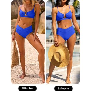 Ensemble bikini triangle pour femme FOXA, maillot de bain deux pièces avec découpe en O, taille mi-haute, extensible, tenue de plage - Product Image 6