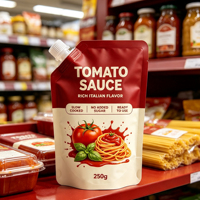 Sachet d'emballage anti-fuite personnalisé imprimé, de qualité alimentaire, avec bec verseur et bouchon à vis blanc pour sauce tomate, pâtes et condiments