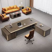 Bureau de direction en forme de L avec éclairage LED, grand bureau de gestionnaire, ensemble complet avec bibliothèque pour bureau de PDG