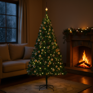 Sapin de Noël artificiel vert pré-éclairé de 94,5 pouces avec ensemble de boules, lumières LED chaudes, base autoportante pour intérieur - Product Image 2