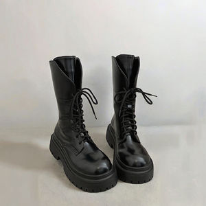 2025 Damen Sommer New Joker Retro Dickhackige Motorrad-Kurz stiefel Schwarze Schnürung English Light Western Snow Boot - Product Image 4