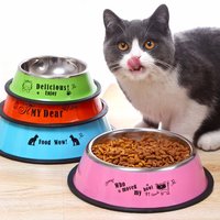 Bol pour chat en acier inoxydable, bol rond pour animaux de compagnie avec texte imprimé amusant, plusieurs couleurs pour les magasins d'animaux, vente en gros