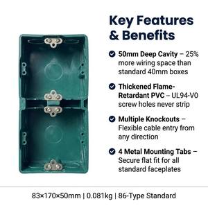 Ready to Ship 2 Gang PVC Junction Box 8650 Flush Mount Deep Structure Concealed Wiring Wholesale Low MOQ - Product Image 3