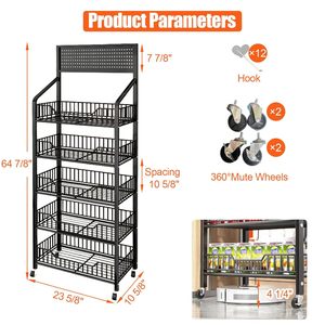 Tùy Chỉnh 5 Tier Nhiệm Vụ Nặng Nề Dây Kim Loại Cán Snack Thực Phẩm Hiển Thị Giá Với Móc Siêu Thị Lưu Trữ Kệ - Product Image 2