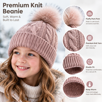 Bonnet tricoté vintage pour enfants, en acrylique, à pompon, avec revers côtelé, idéal pour le camping, l'école, les cadeaux, et le quotidien.