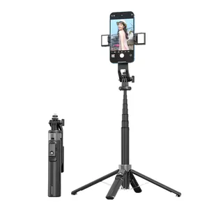 安定した三脚ブラックワイヤレスドロップシップ自撮り棒Vloggingダブルフィルライト付きカメラ用拡張可能な三脚自撮り棒