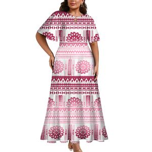 Vestido Informal o Formal con Diseño Tribal Fijiano, Etiqueta Privada Personalizada, Estilo Normcore, Mangas Cortas Acampanadas, Cuello en Forma de Gota de <span class=keywords><strong>Agua</strong></span>, a la Moda - Product Image 3