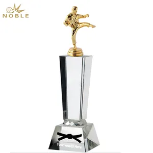 Nobre fabricante de metal karate figura de cristal de presente, esportes, karatê personalizado, logotipo de troféu, artesanato à mão
