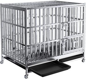 High Quality Breathable Silver Quadrate Stainless Steel Metal Outdoor Indoor Pet Cage Double-Door Push-Up Closure Dog <b>Crate</b> for - Product Image 2