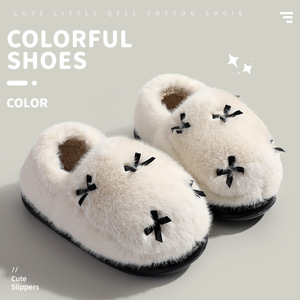 Pantofole da casa invernali da donna coreane all'ingrosso, calde e morbide, in cotone con fiocco a farfalla, con fondo spesso, per interni ed esterni - Product Image 5