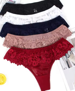 Low-waisted Plus Size Women Briefs <b>Seamless</b> Tights Sexy Lace <b>Seamless</b> <b>Thong</b> - Product Image 1