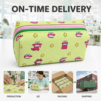 Kotak Pensil Monster Kartun Logo Kustom Hijau Muda Tas Travel Ritsleting Ganda Tas Makeup Tas Kosmetik untuk Wanita Portabel