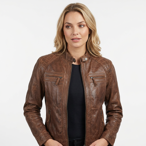 Brown Genuine Leather Waterproof Men's <b>Slim</b> <b>Fit</b> Winter High Street Style Stand Collar Fur Shell Cotton Lined <b>Jacket</b> Custom Logo - Product Image 2
