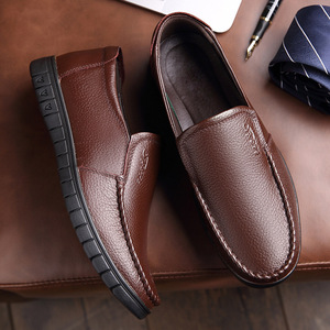Men's Top Grain Cowhide Leather Slip-On <b>Shoes</b> Round Toe Breathable Soft Sole Casual <b>For</b> Middle Aged And <b>Elderly</b> - Product Image 2