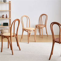 Chaise de salle à manger de style bistrot moderne américaine, cadre en bois de hêtre massif noir, siège en rotin tissé, durable, pour hôtel, parc